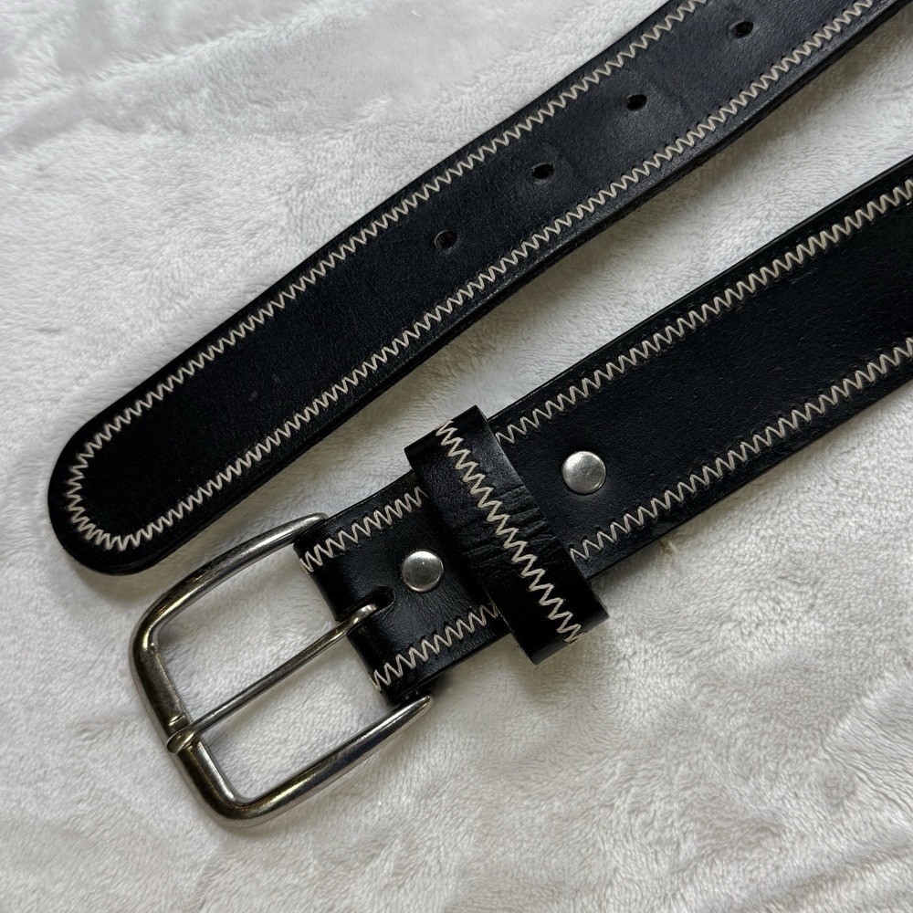 Genuine Leather‎ Belt Black Whip Stitch Western Style PHYS SCI M